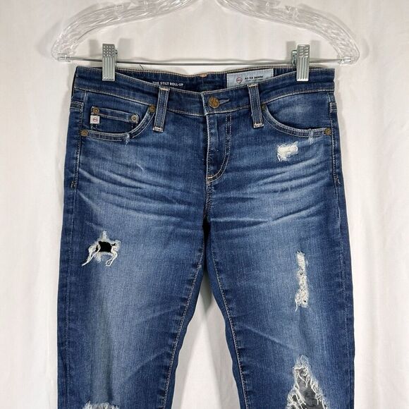 Adriano Goldschmied Jeans Women's 25 Dark Wash Distressed Low Rise Slit Roll Up - Picture 2 of 11